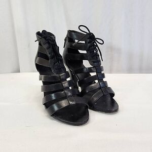 LAUREN Ralph Lauren Larisa Open-Toe Gladiator Sandals Black Leather Size 6.5